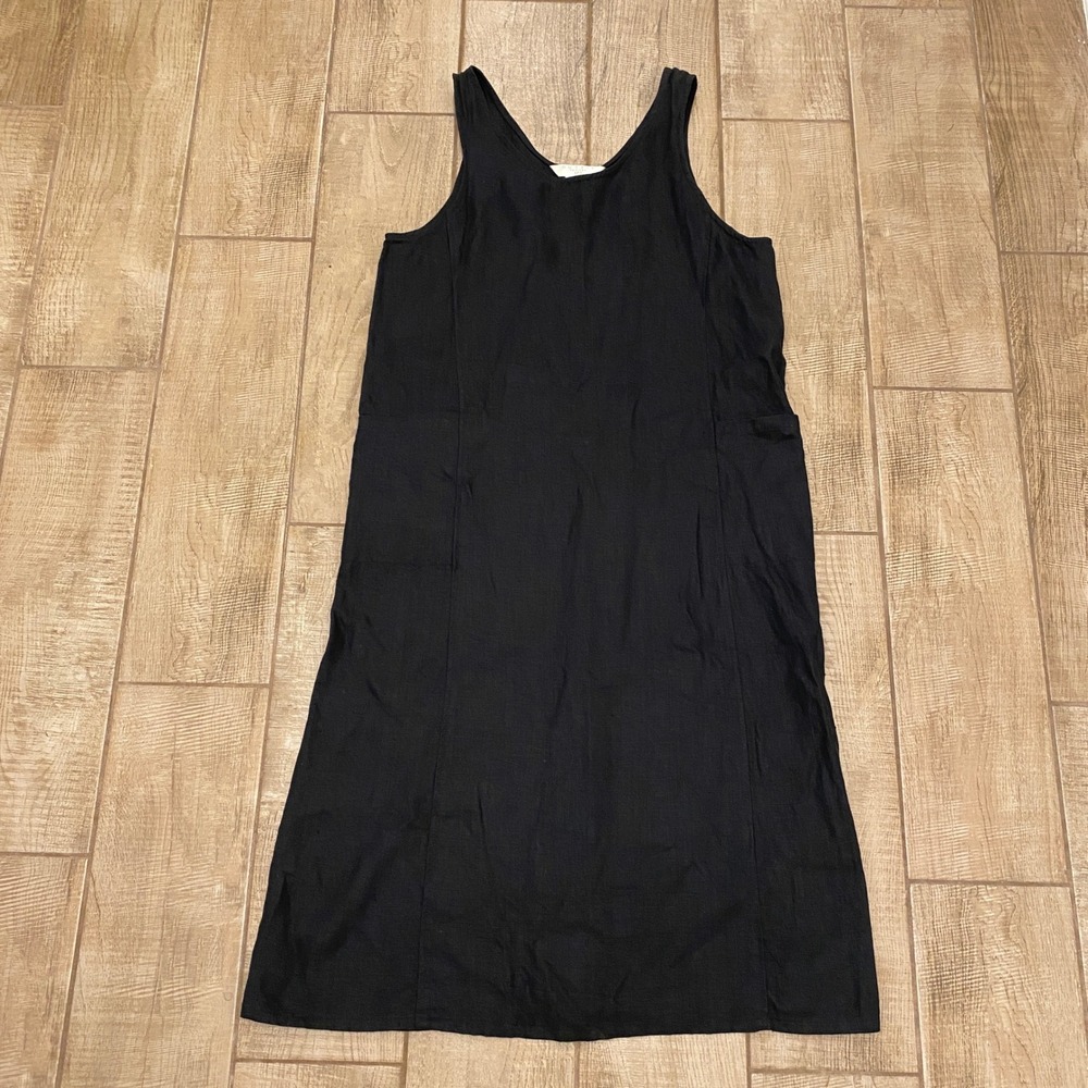 Outfit JPR Jumper Dress M Petite Black Linen Tank Maxi Pockets Lagenlook Cottage